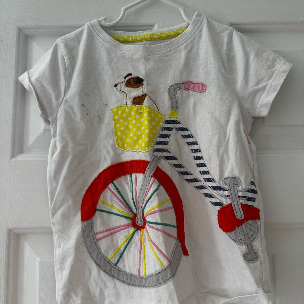 Mini Boden White T-Shirt with Bicycle and Dog Design
